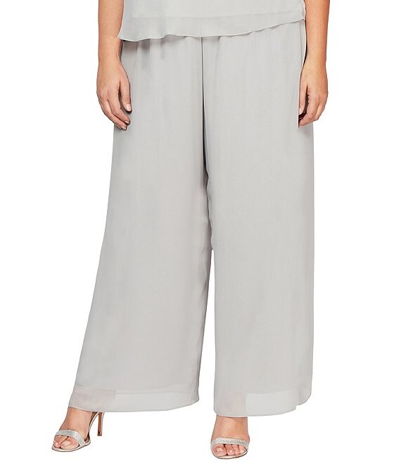 Color:Dove - Image 1 - Plus Size Wide Leg Pull-On Pants