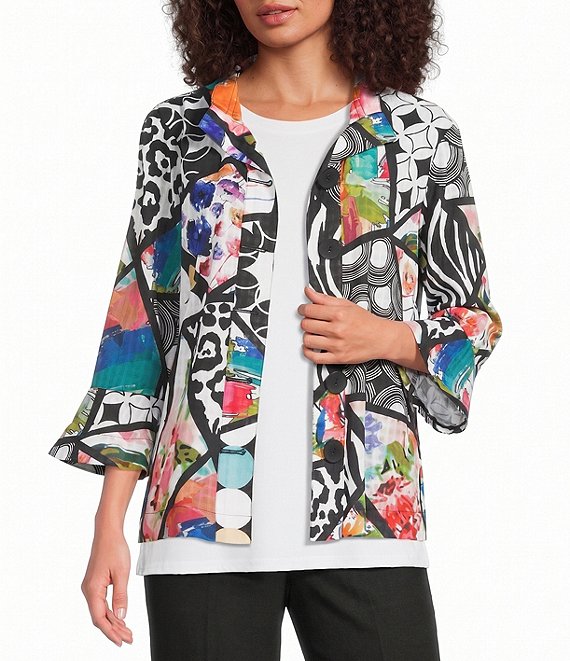 Ali Miles Multi Abstract Wire Collar 3/4 Sleeve Button Front Jacket