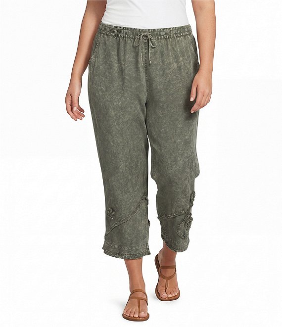 Ali Miles Plus Size Coordinating Applique Drawstring Straight Pull-On Pants