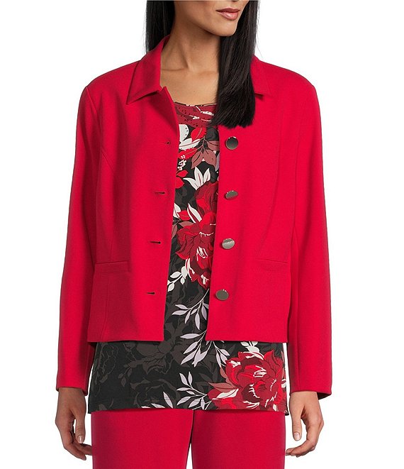 Allison Daley Tango Red Long Sleeve Point Collar Button Front Jacket, Tango Red - Image 1