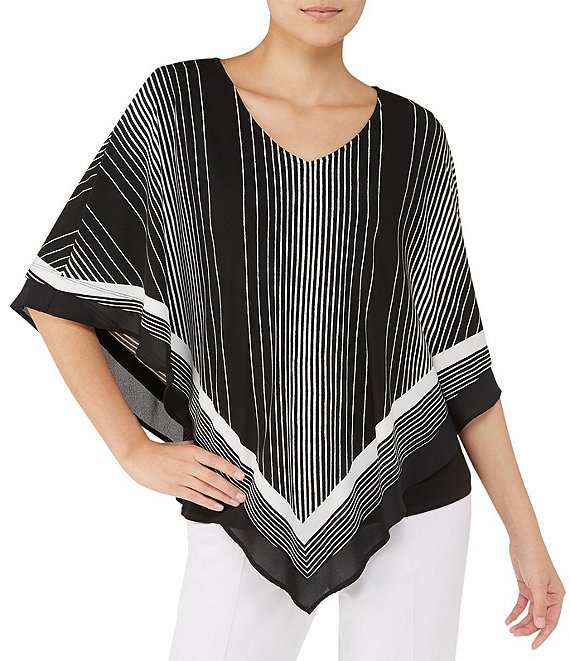 Allison Daley V-Neck Graphic Stripe Print Lined Jersey Poncho Top