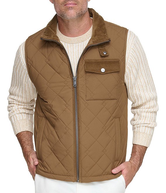 Andrew Marc Sport Corduroy Contrast Barnet Vest, Sepia - Image 1