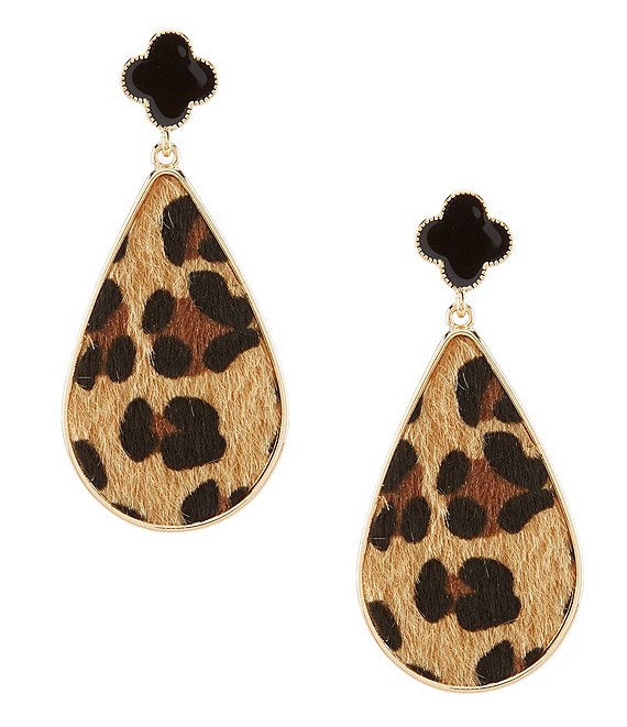 Color:Leopard - Image 1 - Simone Leopard Teardrop Earrings