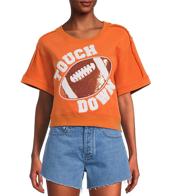Anna & Ava Touch Down Football Patch Top, Ivory/Burnt Orange - Image 1
