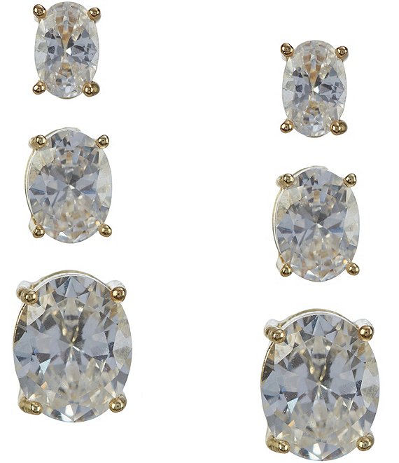 Anna & Ava Waterproof Cubic Zirconia Stone Stud Earring Set, Gold/Crystal - Image 1