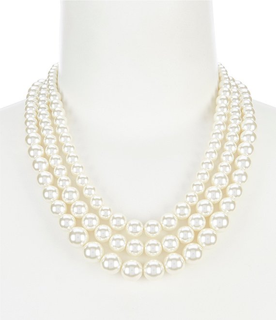 Anne Klein Blanc Pearl Three Row Collar Necklace