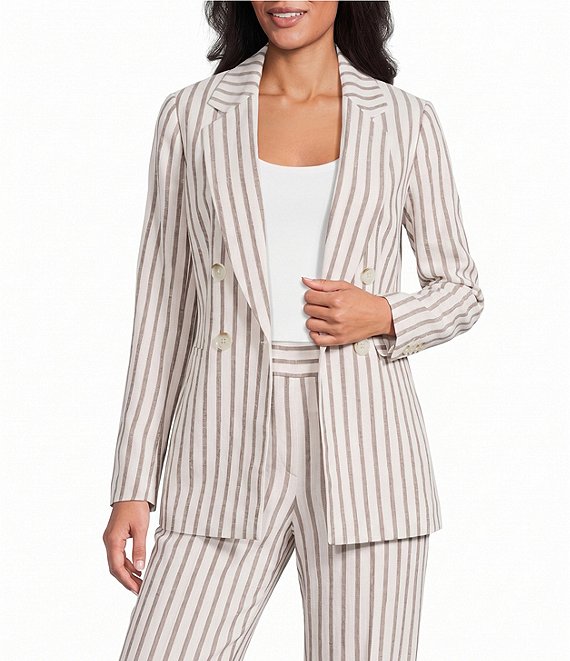 Anne Klein Faux Double Breasted Stripe Open Front Coordinating Jacket