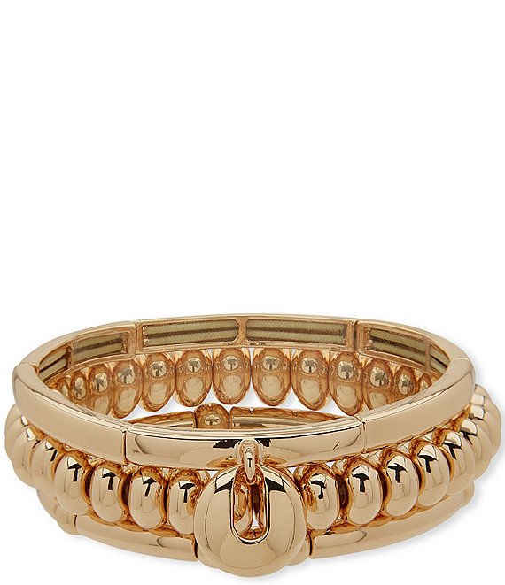 Anne Klein Gold Tone 3 Row Puffed Dome Stretch Bracelet