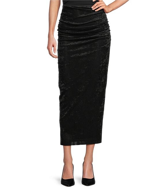 Antonio Melani Mischa Coordinating Flocked Mesh Ruched Side Maxi Skirt, Black - Image 1