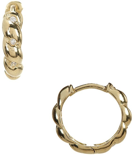 Argento Vivo CZ Texture Hoop Earrings, Gold - Image 1