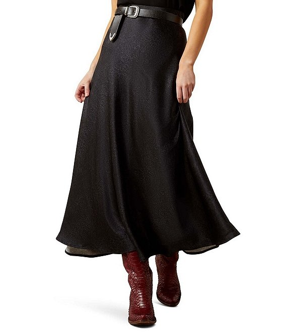 Ariat Athena Subtle Python Print Bias Cut Slip Skirt, Black - Image 1