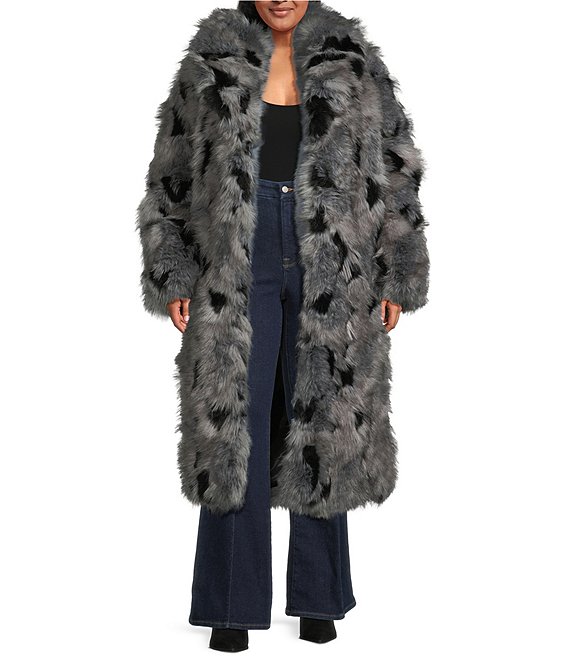 Azalea Wang Plus Size Adria Faux Fur Oversize Shawl Collared Trench Coat, Grey - Image 1
