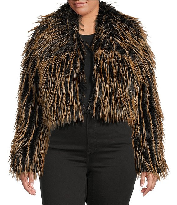 Azalea Wang Plus Size Saoirse Faux Fur Oversize Collared Cropped Bolero Jacket, Black - Image 1