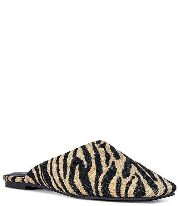 Azalea Wang Raphael Zebra Print Raffia Mules
