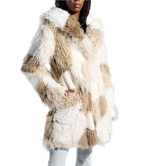 Azalea Wang Taher Shawl Collar Oversize Faux Fur Jacket, Beige - Image 1