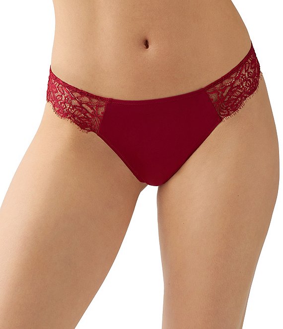 Wacoal b.tempt'd by Wacoal Microfiber Lace Scalloped Minimal Coverage Thong, Biking Red - Image 1
