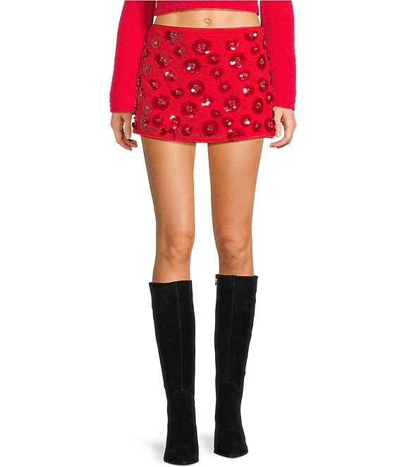 Bailey Rose Sequin Mini Skirt, Red - Image 1