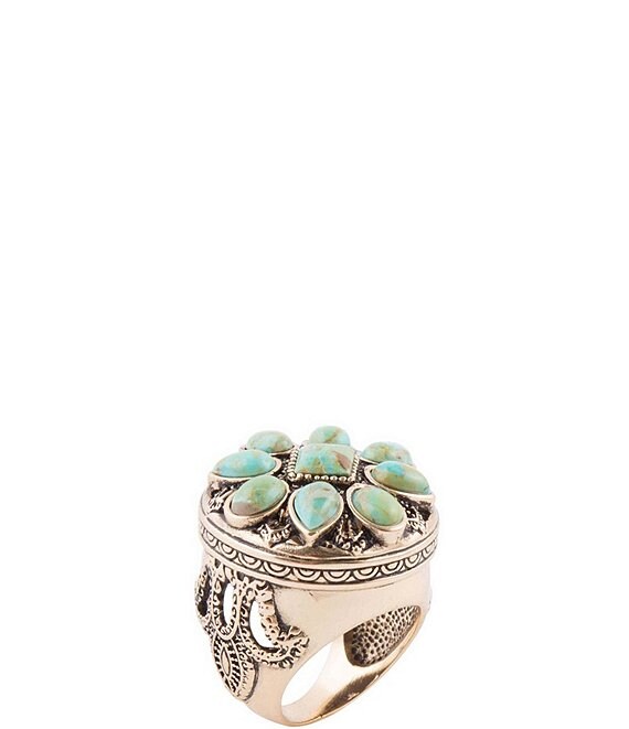 Barse Bronze & Genuine Turquoise Stones Statement Ring