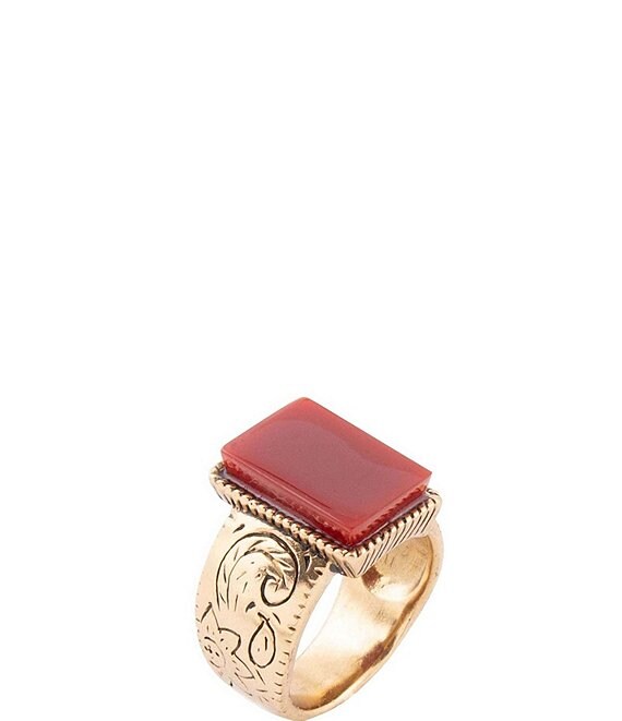 Barse Stamped Orange Carnelian Golden Ring