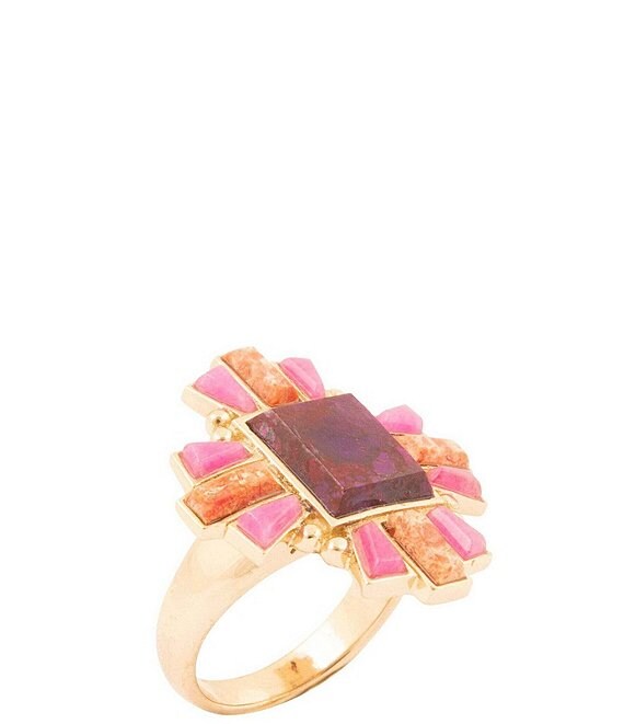 Barse Santa Fe Purple Turquoise Golden Statement Ring, Purple Multi - Image 1