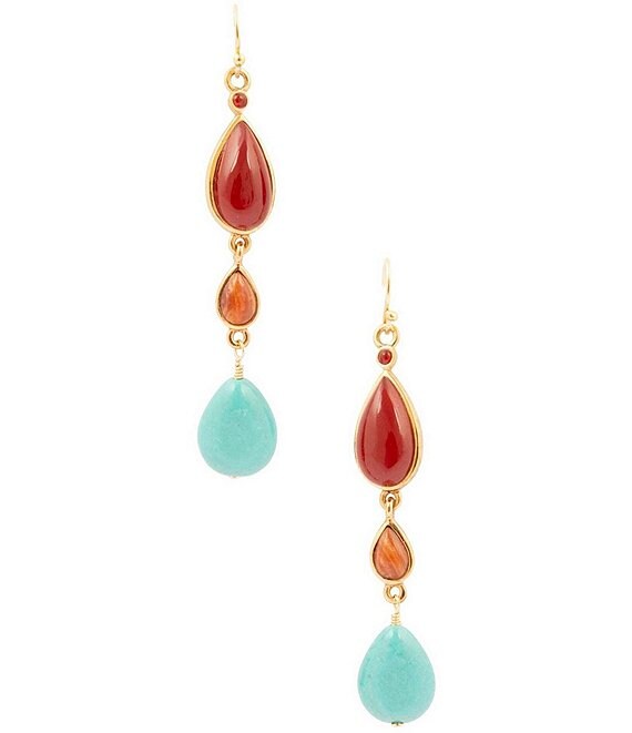 Barse Santa Fe Blue Magnesite Golden Linear Earrings, Blue/Red Multi - Image 1