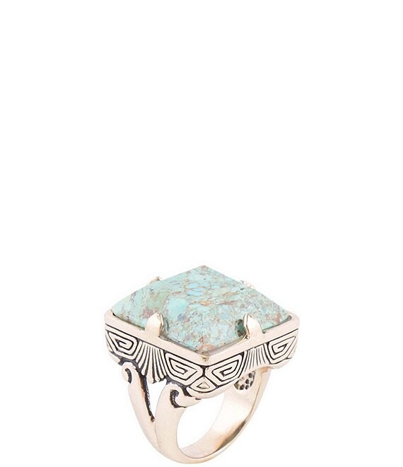 Barse Square Statement Blue Turquoise Golden Ring