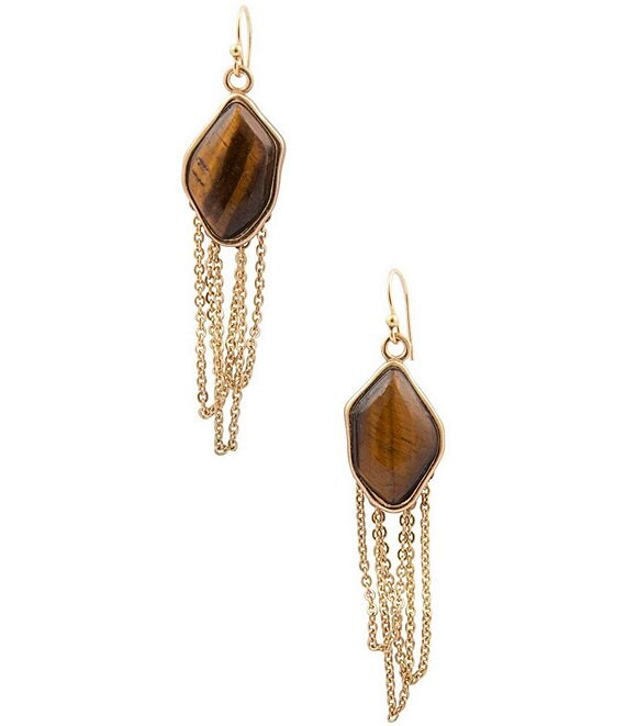 Barse Abstract Brown Tiger's Eye Golden Statement Earrings, Tigers Eye - Image 1