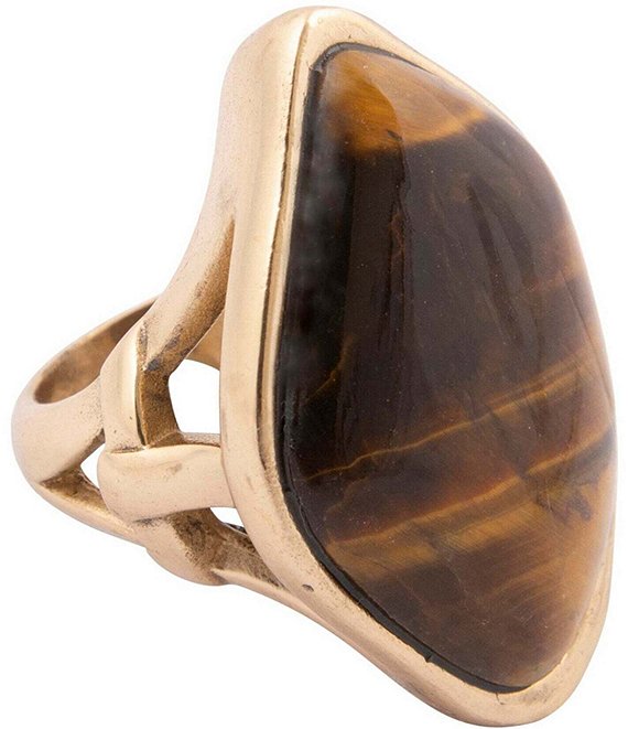 Barse Abstract Brown Tiger's Eye Golden Statement Ring, Tiger's Eye - Image 1
