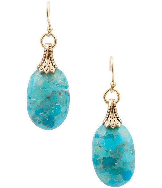 Barse Bronze and Turquoise Desert Bloom Drop Earrings, Turquoise/Gold - Image 1