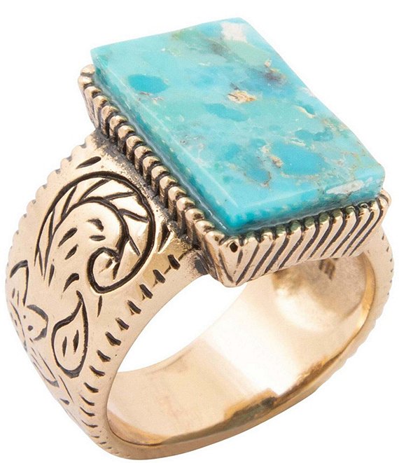 Barse Bronze and Turquoise Tooled Statement Ring, Turquoise/Gold - Image 1