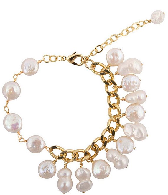 Barse Freshwater Pearl Aurelia Charm Bracelet, Pearl/Gold - Image 1