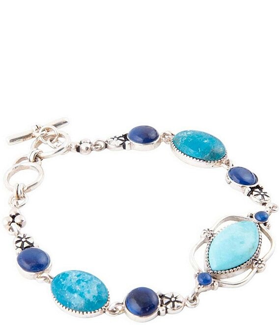 Barse Regal Blue Turquoise and Apatite Sterling Silver Link Bracelet, Silver/Blue - Image 1