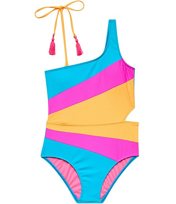 Beach Lingo Big Girls Rays for Days Color-Block Cutout One Shoulder One-Piece Swimsuit, Multi - Image 1