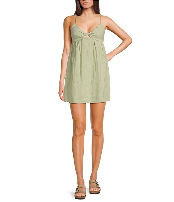 Billabong In A Twist Front Cut-Out Mini Dress, Pistachio - Image 1