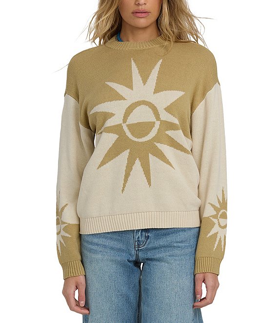 Billabong Long Sleeve Graphic Reverse Heat Sweater, Green Ash - Image 1