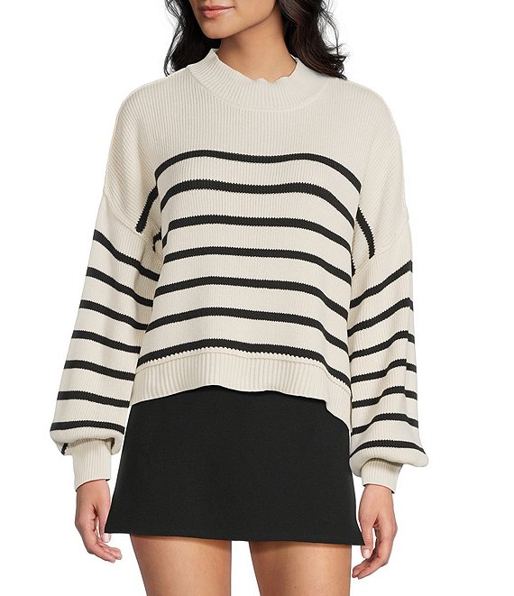 Blu Pepper Stripe Mock Neck Long Sleeve Sweater