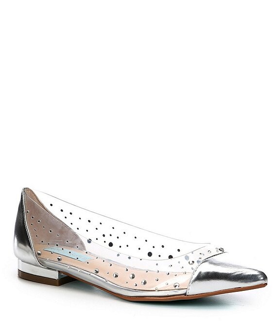 Blue by Betsey Johnson Gracy Clear Lucite Rhinestone Dress Flats