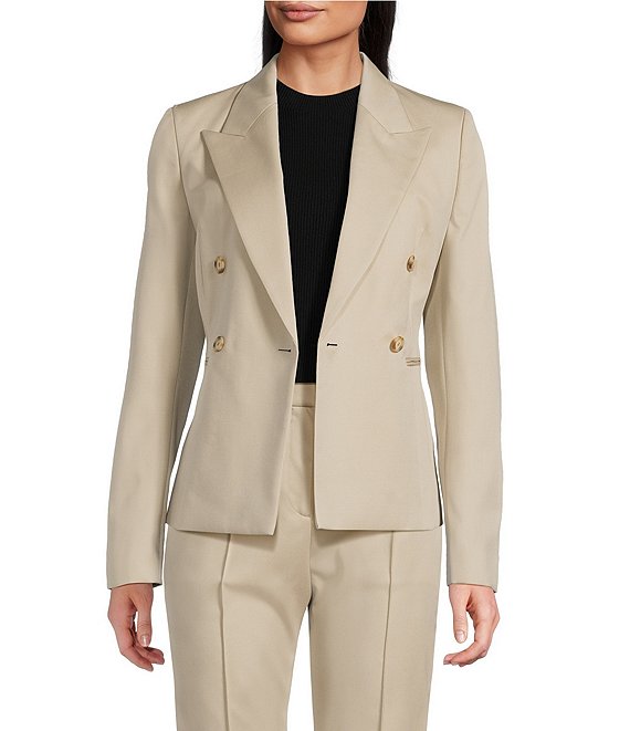 Hugo Boss BOSS By Hugo Boss Twill Notch Lapel Long Sleeve Double Breasted Blazer, Pumice - Image 1