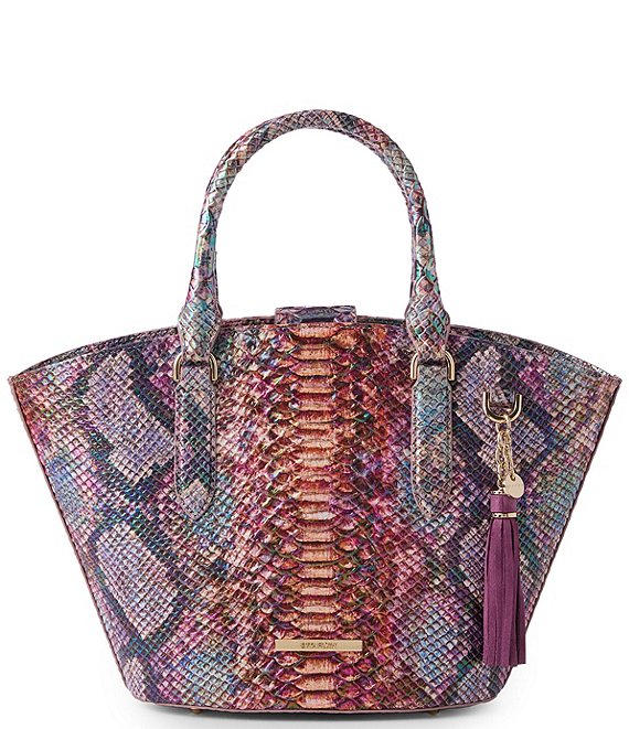 BRAHMIN Ametrine Collection Snakeskin Dewberry Jenny Satchel Bag, Dewberry - Image 1