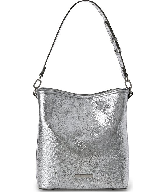BRAHMIN Duchess Collection Silver Metallic Celina Bucket Shoulder Bag, Silver - Image 1