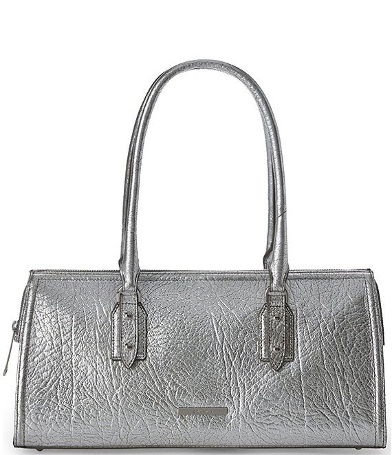 BRAHMIN Duchess Collection Silver Metallic Sophia Satchel Bag, Silver - Image 1