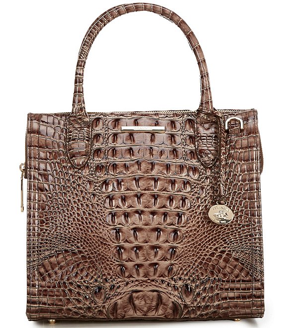 BRAHMIN Melbourne Collection Smokey Taupe Small Caroline Satchel Bag, Smokey Taupe - Image 1