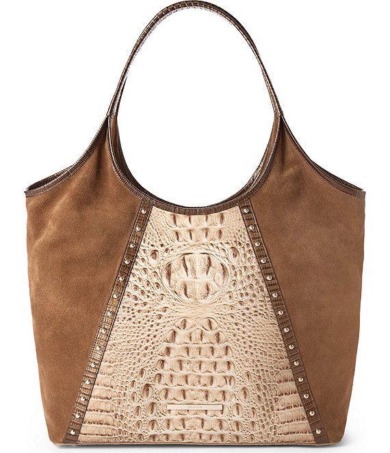 BRAHMIN Ensemble Iona Suede & Leather Studded Tote Bag, Taupe - Image 1
