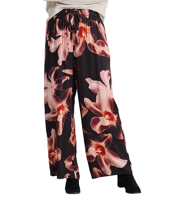 Brave + True Astrid Coordinating Floral Print Drawstring Wide Leg Pants, Night Orchid - Image 1