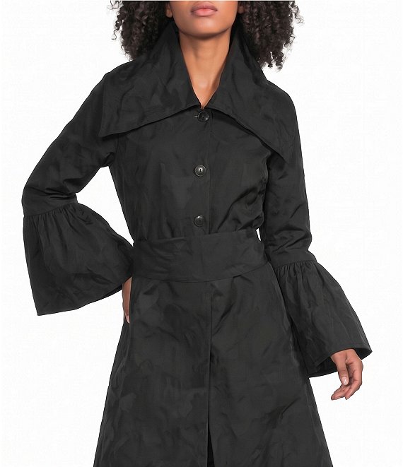 Bryn Walker Babette Memory Crunch Jacquard Draped-Point Collar Long Bell Sleeve Button-Front Jacket