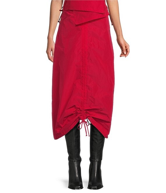 Bryn Walker Cleo Memory Crunch Adjustable Tie Ruched Midi Skirt, Holly - Image 1