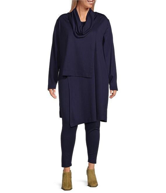 Bryn Walker Plus Size Pita Modal Ponti Cowl Neck Long Sleeve Asymmetrical Tunic, Night - Image 1