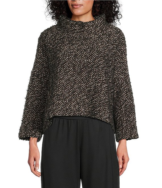 Bryn Walker Stowe Isle Of Skye Wool Blend Knit Mock Neck Long Sleeve Sweater, Nero - Image 1