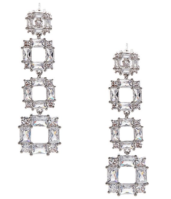 Cezanne C by Cezanne CZ Square Linear Earrings, Silver/CZ - Image 1