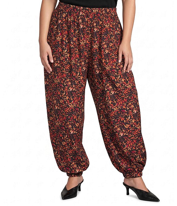 Calessa Plus Size Leaf Print Coordinating Harem Ankle Pants